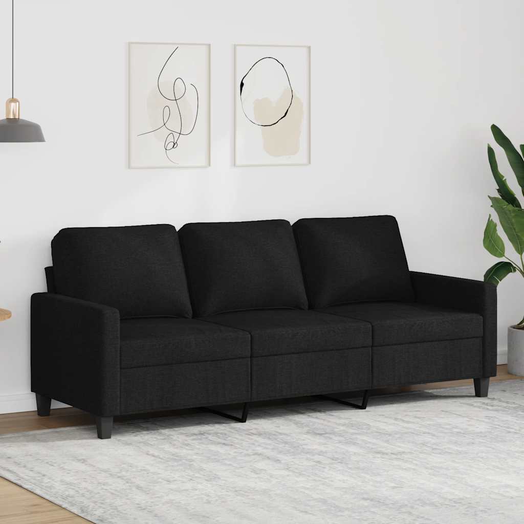 Divano a 3 Posti Nero 180 cm in Tessuto
