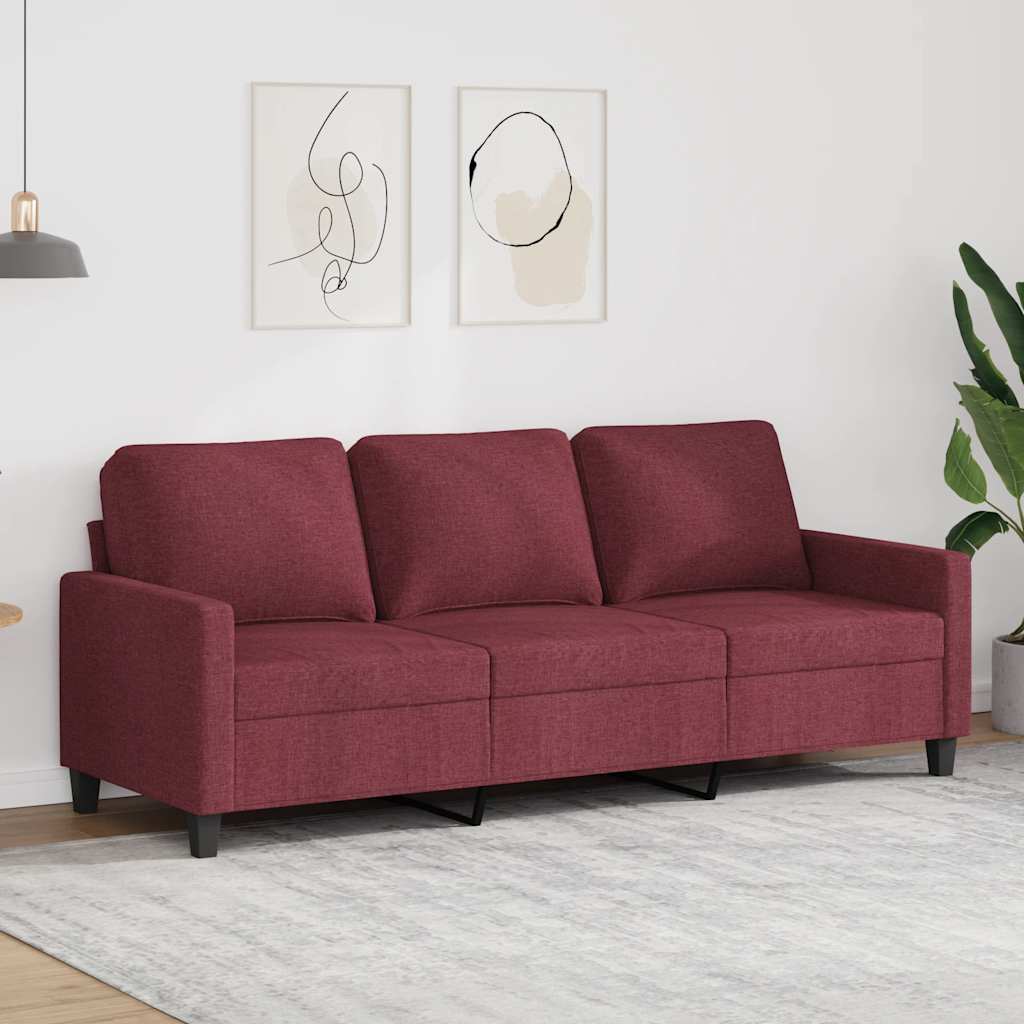 Divano a 3 Posti Rosso Vino 180 cm in Tessuto