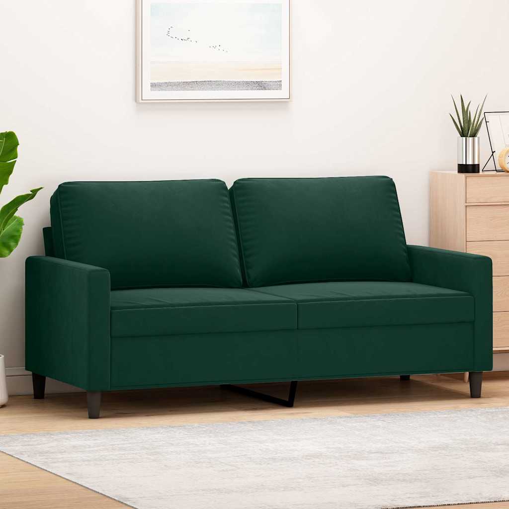 Divano a 2 Posti Verde Scuro 140 cm in Velluto