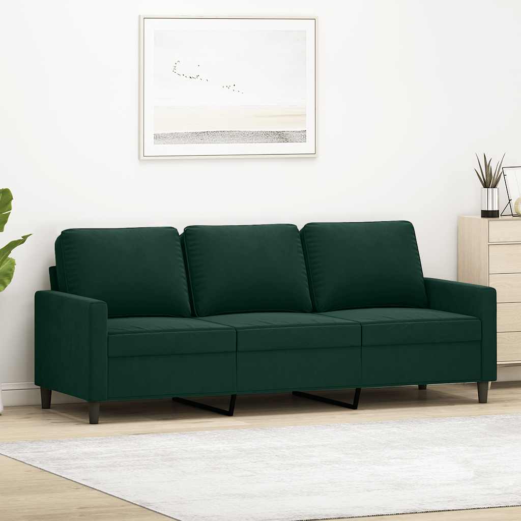 Divano a 3 Posti Verde Scuro 180 cm in Velluto
