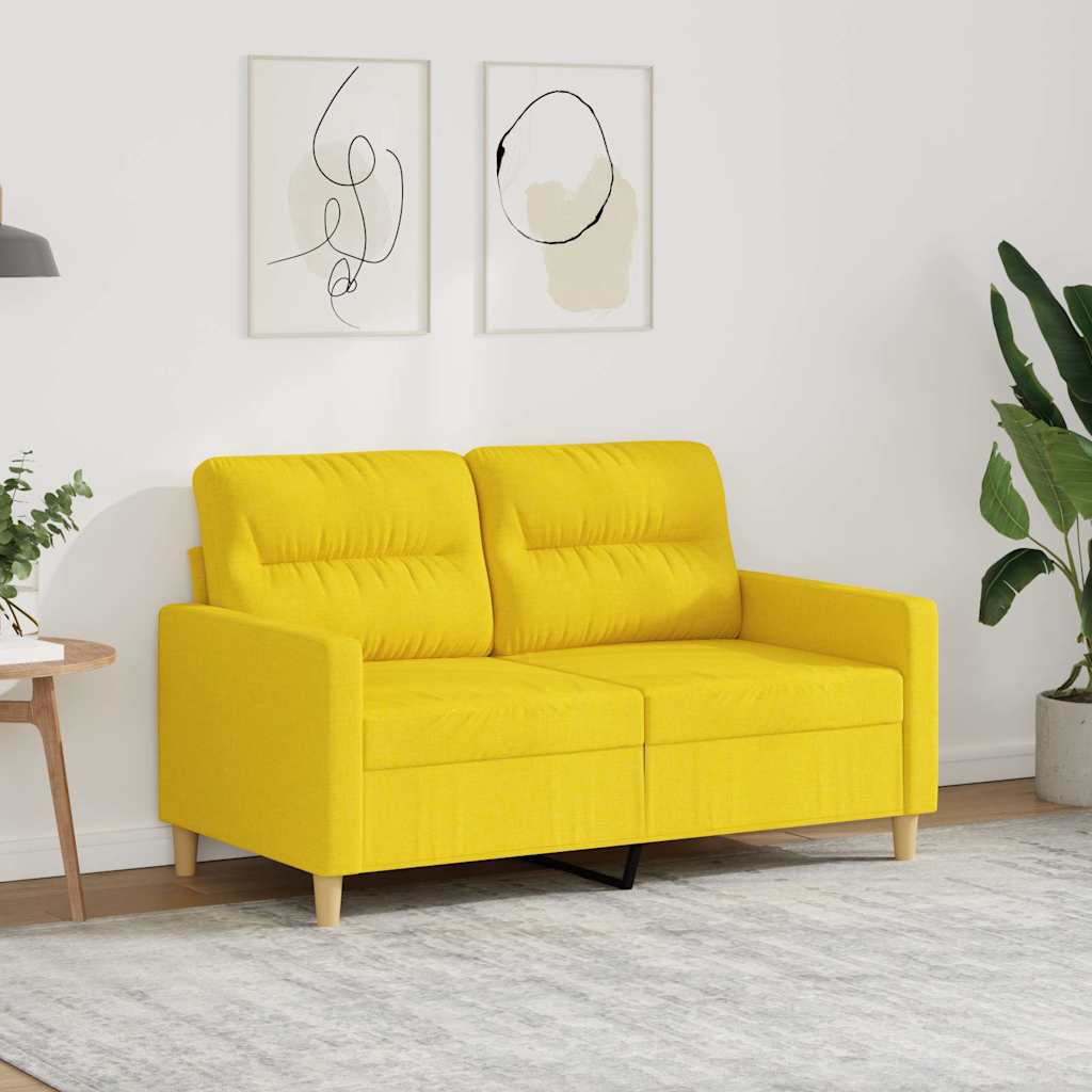 Divano a 2 Posti Giallo Chiaro 120 cm in Tessuto