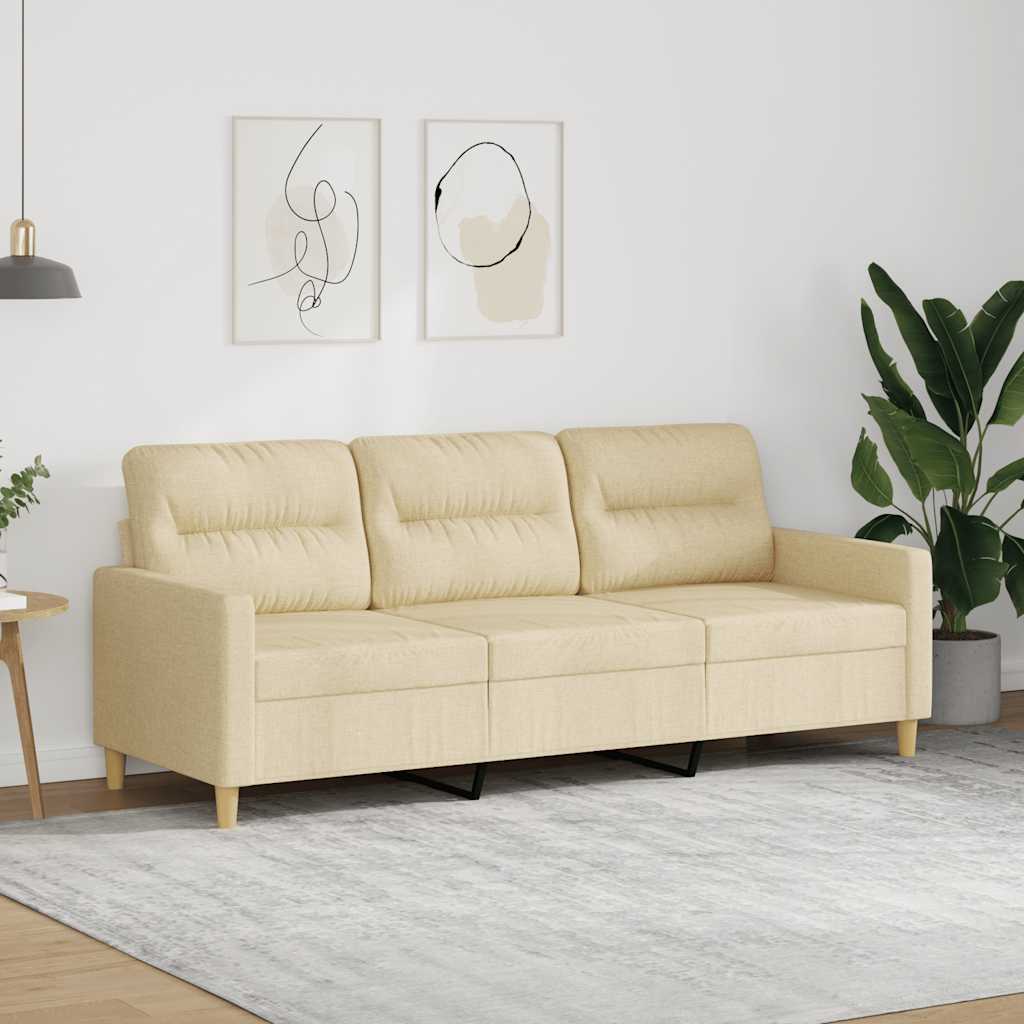 Divano a 3 Posti Crema 180 cm in Tessuto