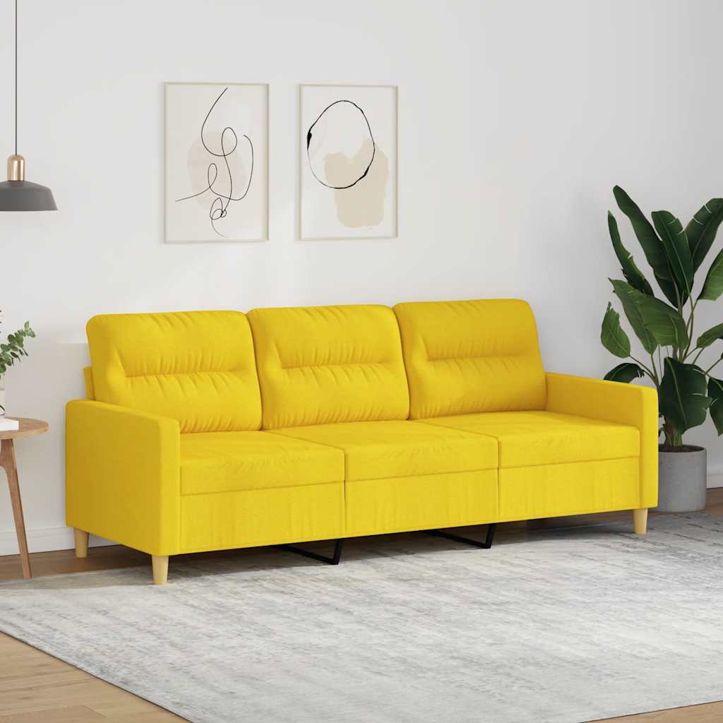 Divano a 3 Posti Giallo Chiaro 180 cm in Tessuto
