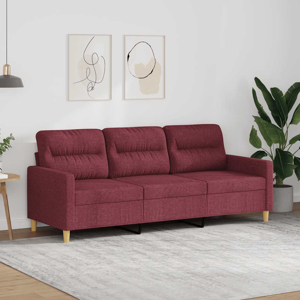 Divano a 3 Posti Rosso Vino 180 cm in Tessuto