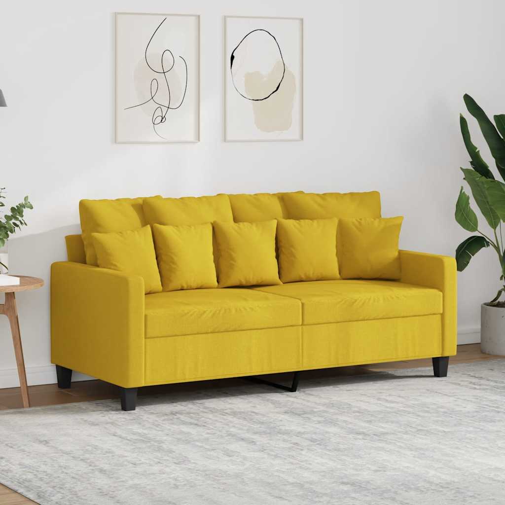 Divano a 2 Posti Giallo Chiaro 140 cm in Tessuto