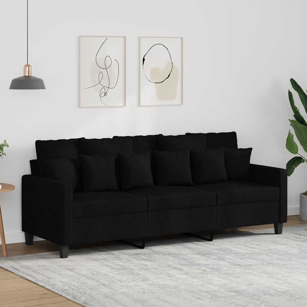 Divano a 3 Posti Nero 180 cm in Tessuto