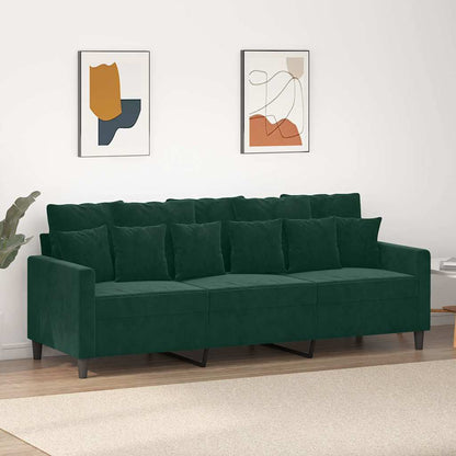 Divano a 3 Posti Verde Scuro 180 cm in Velluto