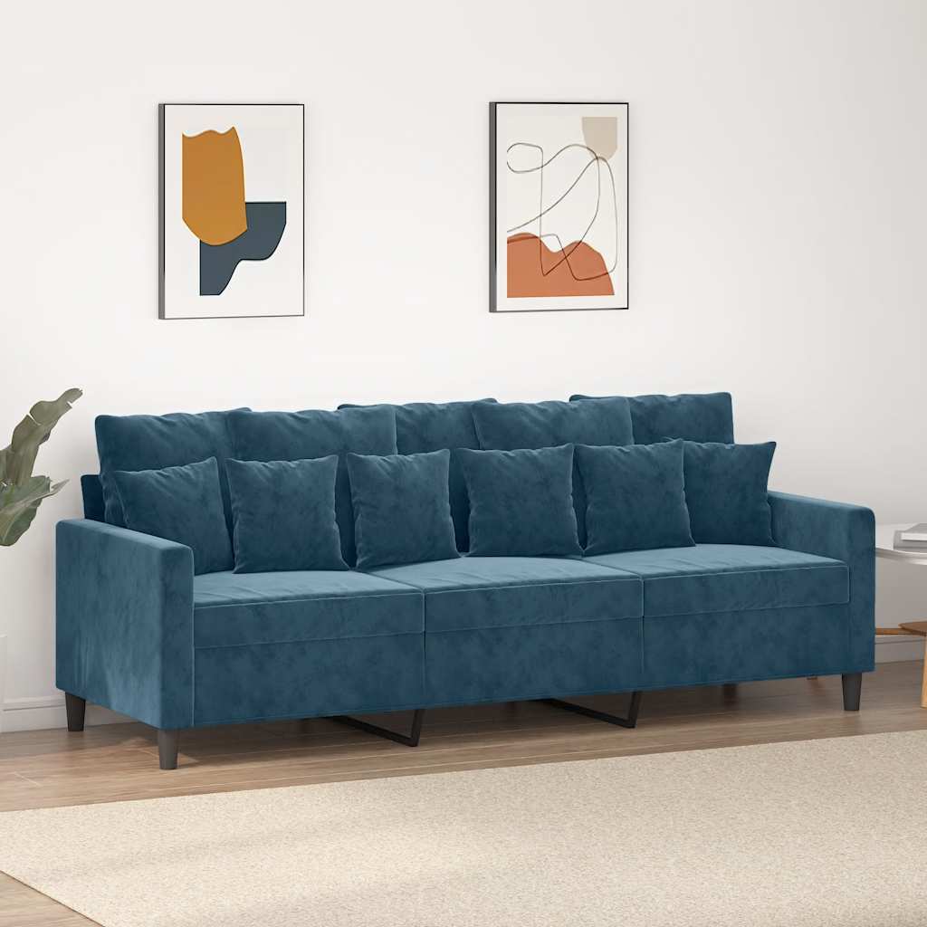 Divano a 3 Posti Blu 180 cm in Velluto