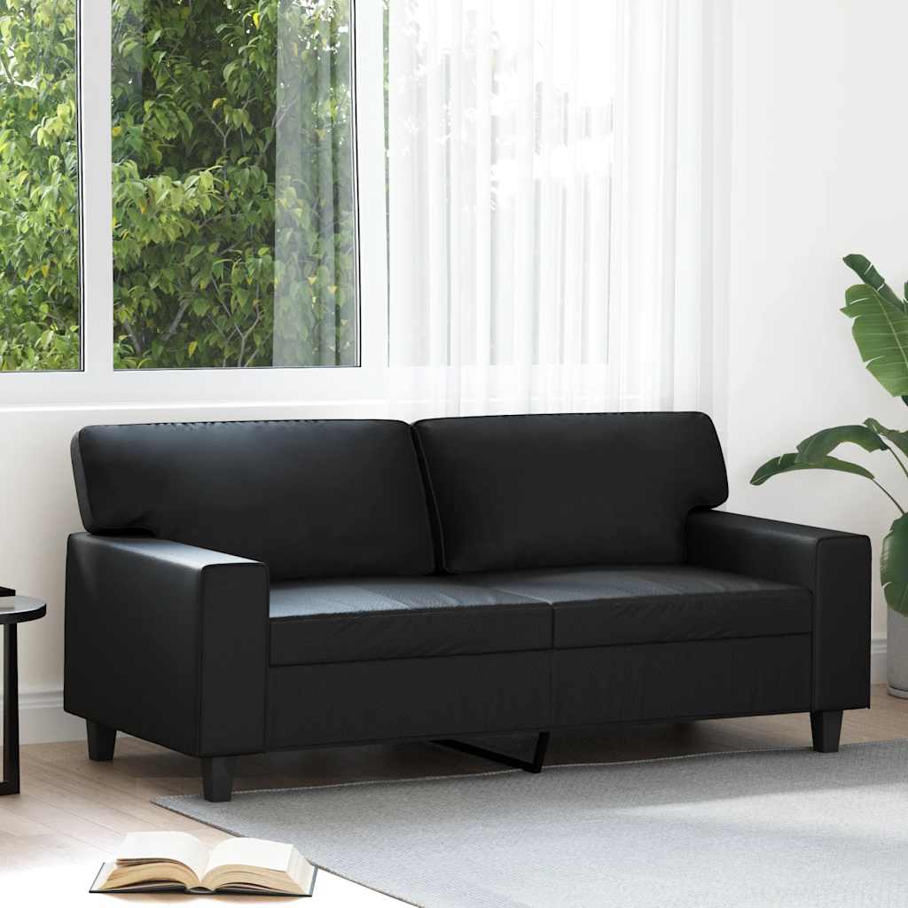 Divano a 2 Posti Nero 140 cm in Similpelle