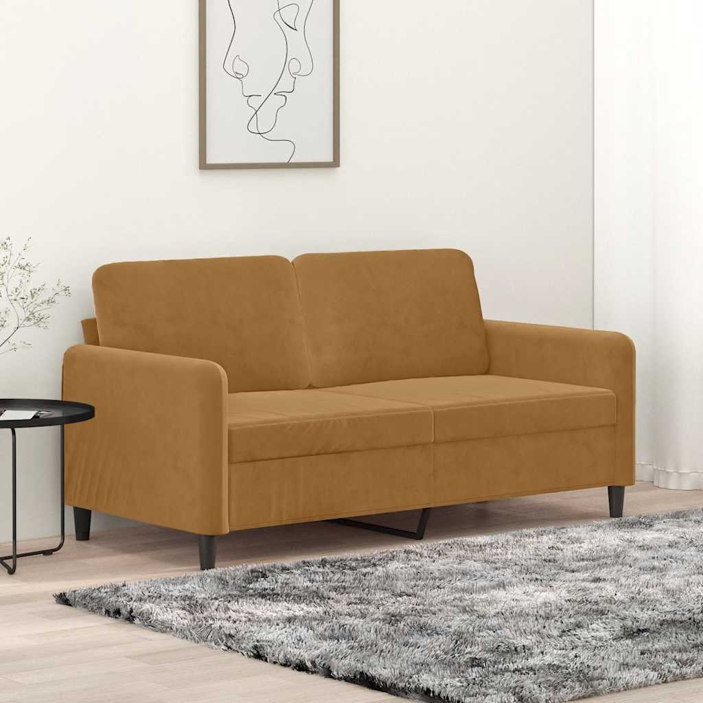 Divano a 2 Posti Marrone 140 cm in Velluto