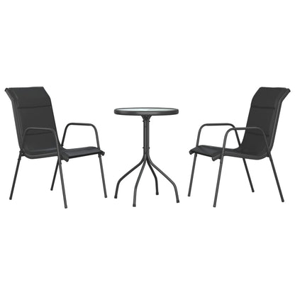 Set da Pranzo da Giardino 3 pz in Acciaio Nero