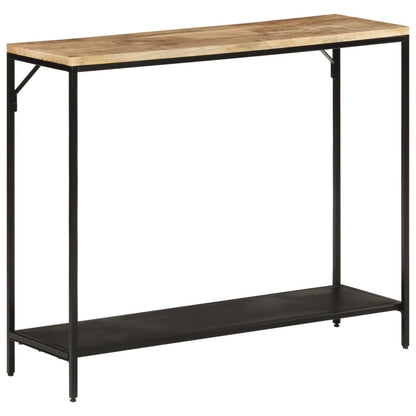 Tavolo Consolle 90x30x75cm Legno Massello Mango Grezzo e Ferro