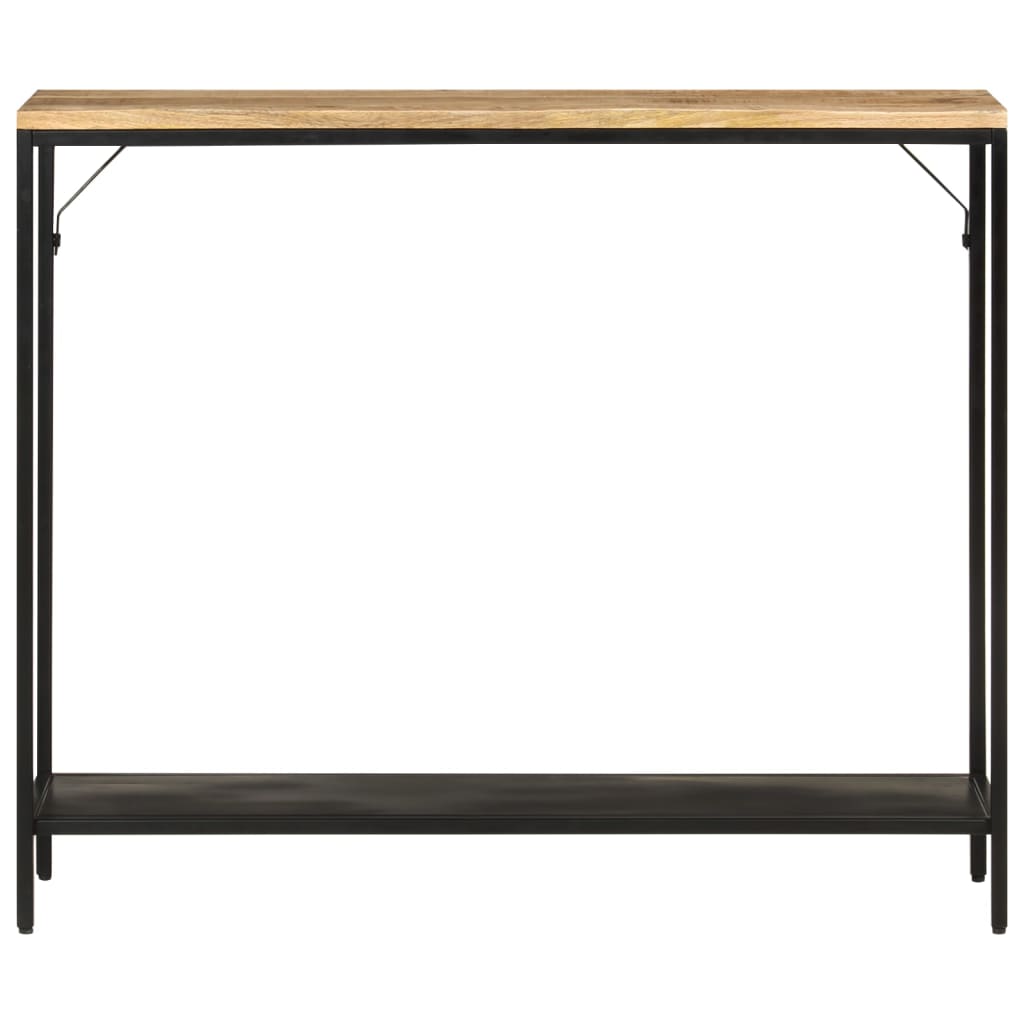 Tavolo Consolle 90x30x75cm Legno Massello Mango Grezzo e Ferro