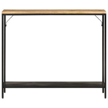 Tavolo Consolle 90x30x75cm Legno Massello Mango Grezzo e Ferro