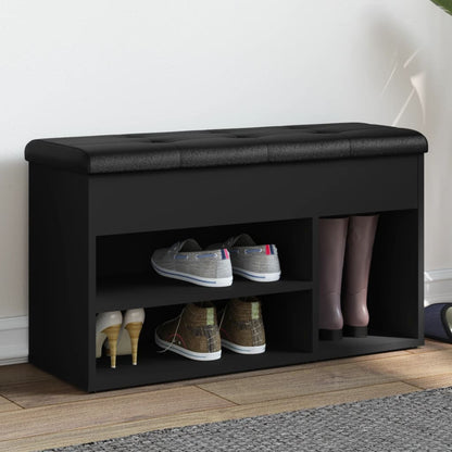 Panca Porta Scarpe Nera 82x32x45,5 cm in Legno Multistrato