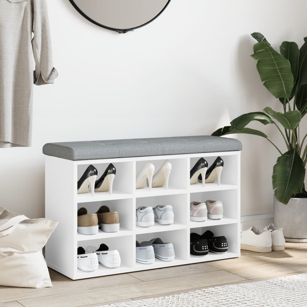 Panca Porta Scarpe Bianca 82x32x50 cm in Legno Multistrato