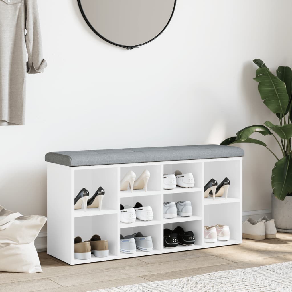 Panca Porta Scarpe Bianca 102x32x50 cm in Legno Multistrato