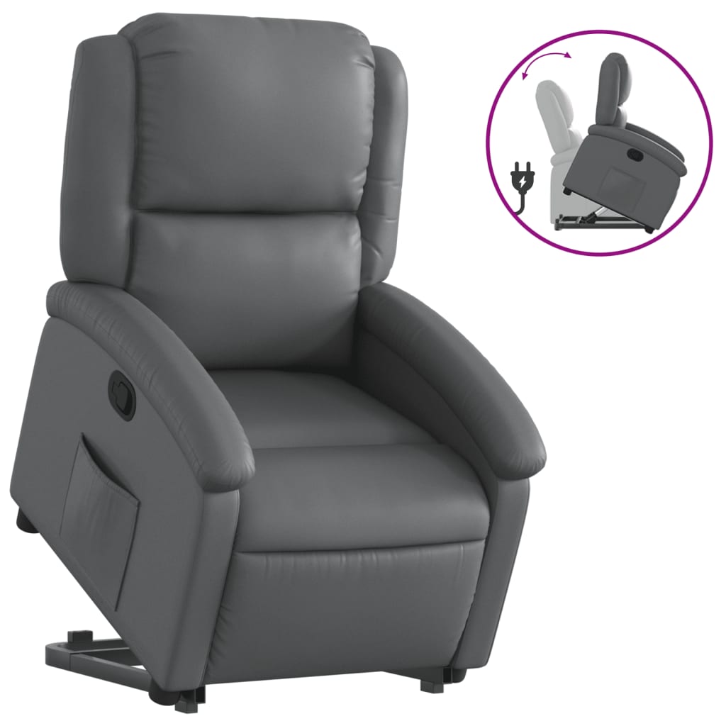Poltrona Alzapersona Reclinabile Grigio in Similpelle