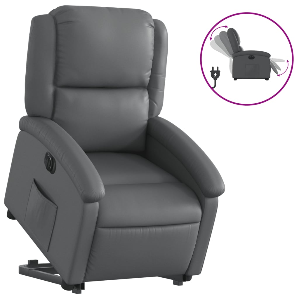 Poltrona Alzapersona Reclinabile Grigio in Similpelle