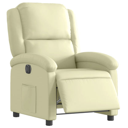 Poltrona Reclinabile Elettrica Crema in Vera Pelle