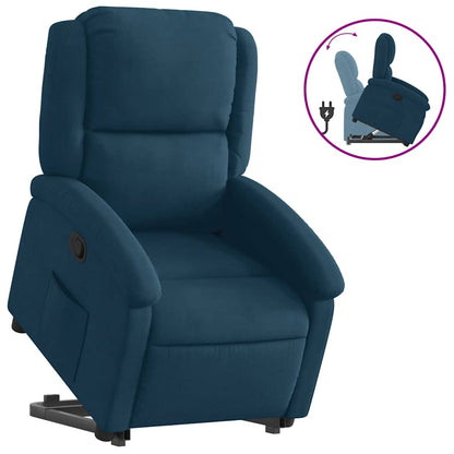 Poltrona Alzapersona Reclinabile Blu in Velluto