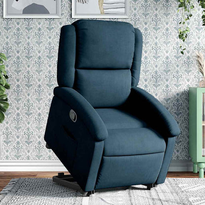 Poltrona Alzapersona Reclinabile Blu in Velluto