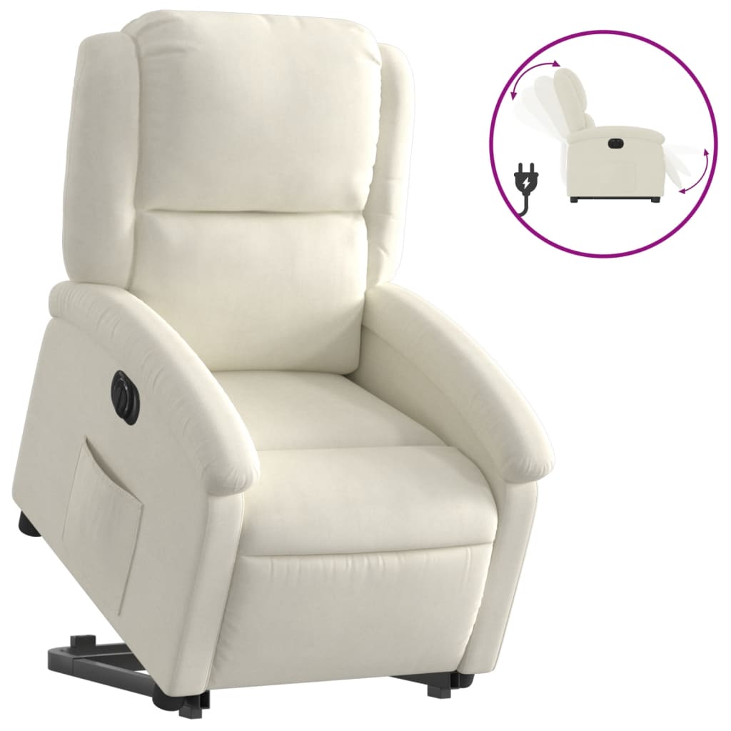 Poltrona Alzapersona Reclinabile Elettrica Crema in Velluto