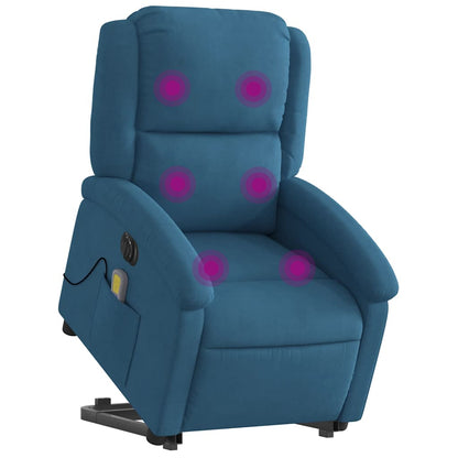 Poltrona Alzapersona Massaggi Reclinabile Elettrica Blu Velluto