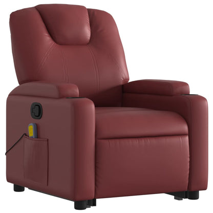 Poltrona Alzapersone Massaggi Reclinabile Rosso Vino Similpelle