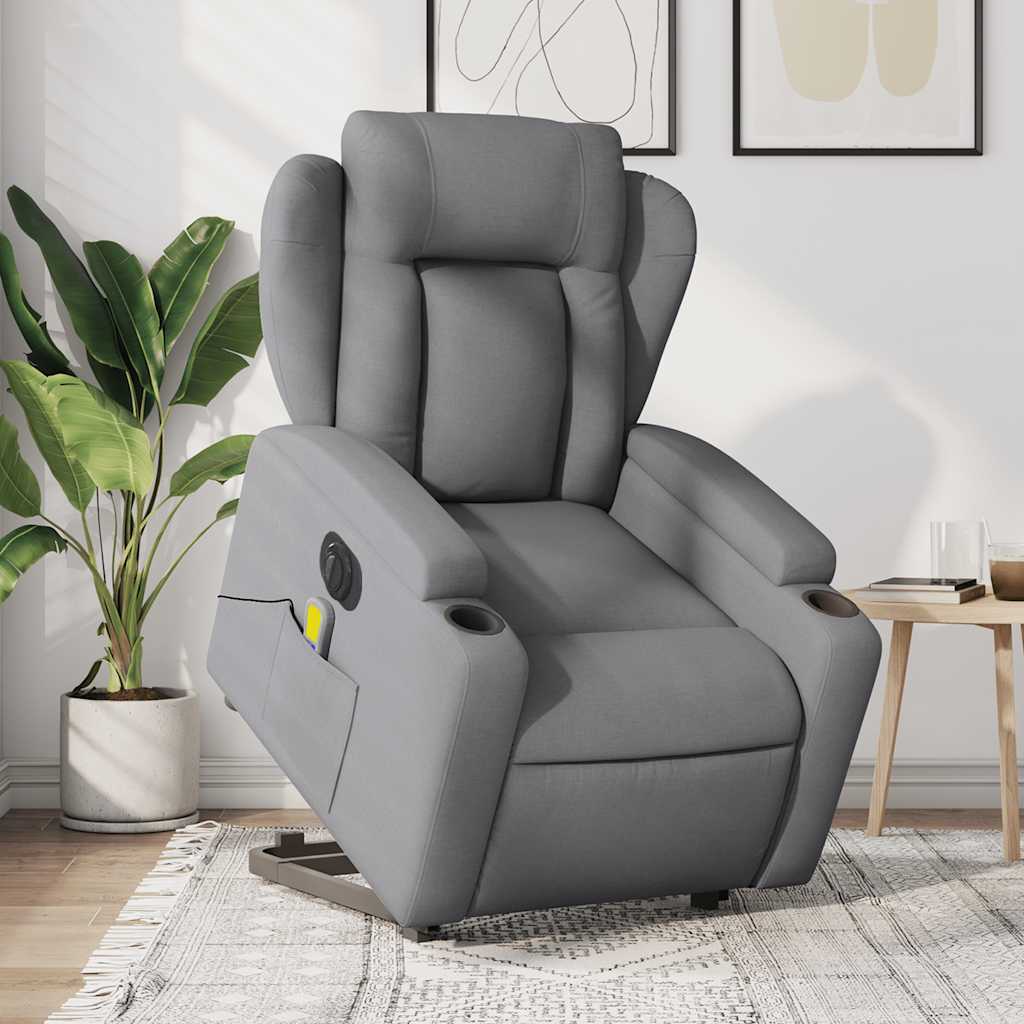 Poltrona Alzapersona Massaggi Elettrica Grigio Chiaro Tessuto
