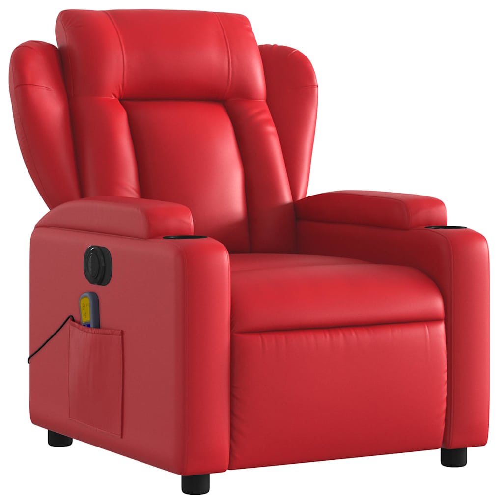 Poltrona Massaggio Elettrica Reclinabile Rosso Similpelle