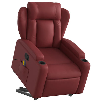 Poltrona Alzapersone Massaggi Reclinabile Rosso Vino Similpelle