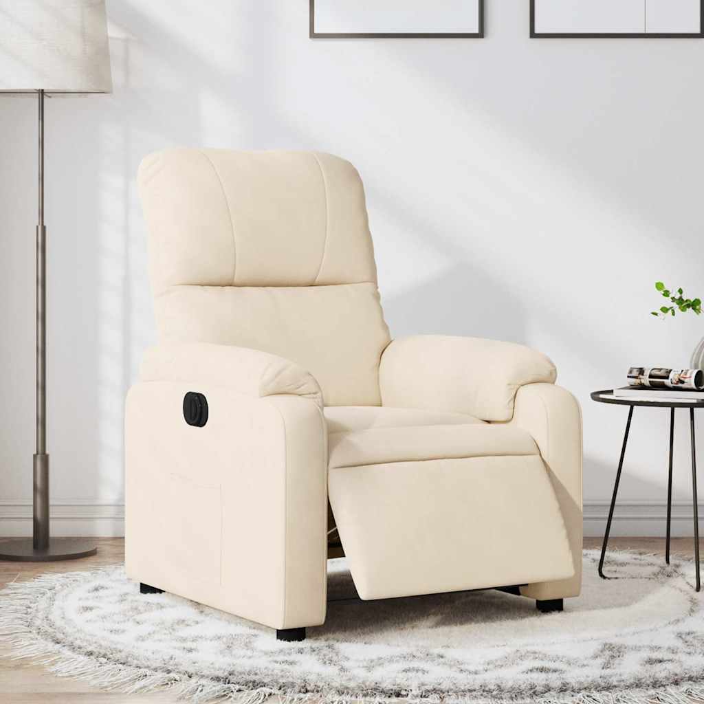 Poltrona Reclinabile Elettrica Beige in Tessuto di Microfibra