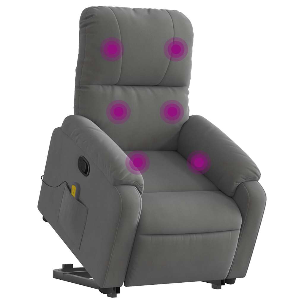Poltrona a Rialzo Massaggi Reclinante Grigio Scuro Microfibra