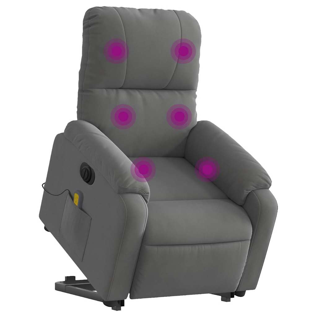 Poltrona a Rialzo Reclinabile Massaggi Grigio Scuro Microfibra