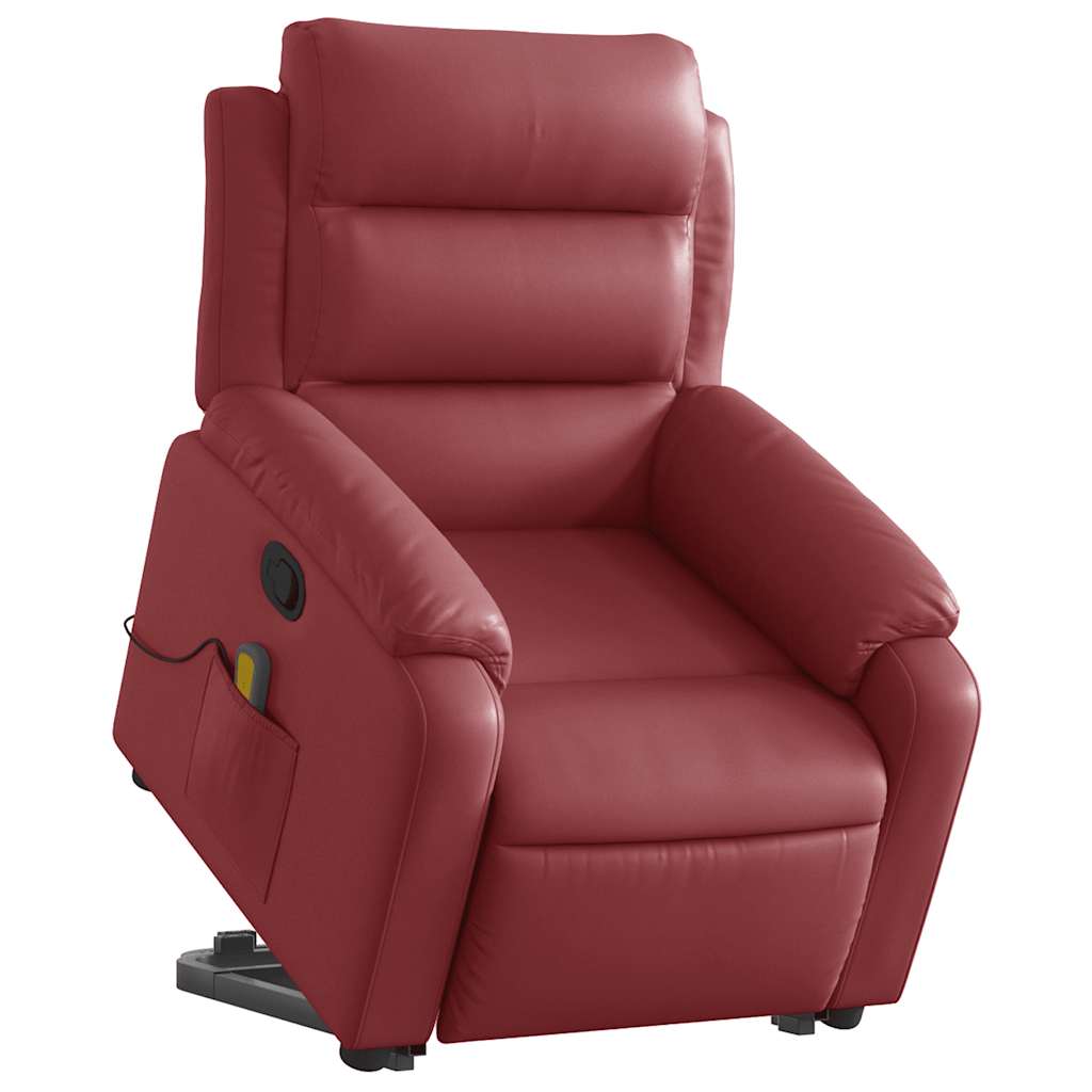 Poltrona Alzapersone Massaggi Reclinabile Rosso Vino Similpelle