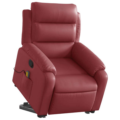 Poltrona Alzapersone Massaggi Reclinabile Rosso Vino Similpelle