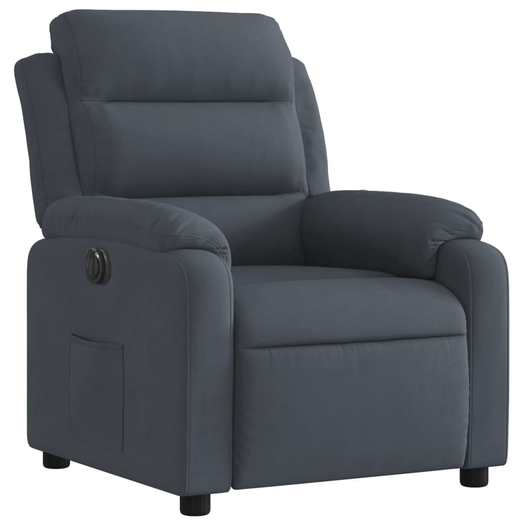 Poltrona Elettrica Reclinabile Grigio Scuro in Vera Pelle
