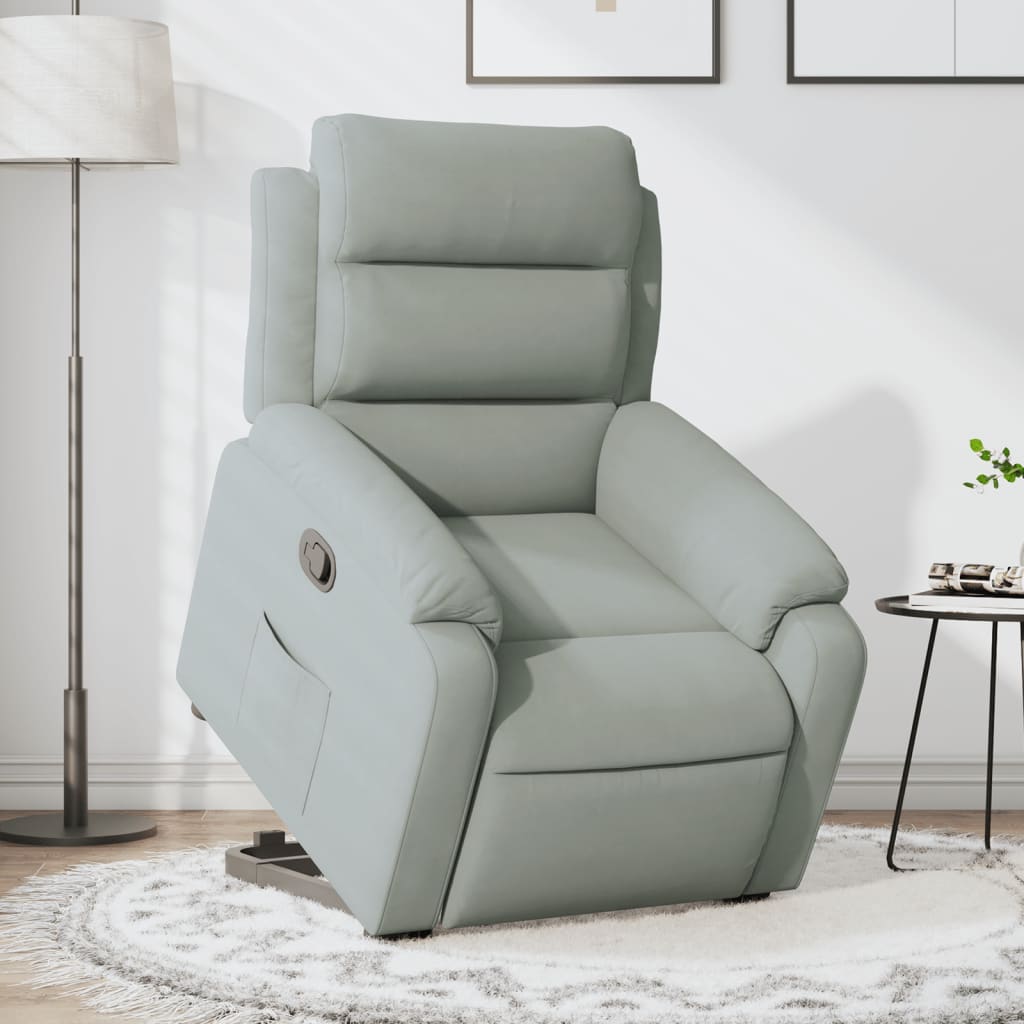 Poltrona Alzapersona Reclinabile Grigio Chiaro in Velluto