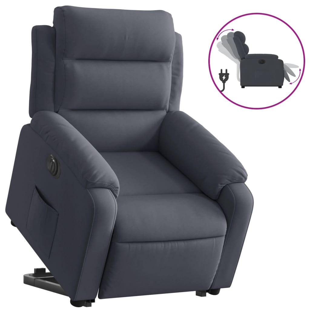 Poltrona Alzapersona Reclinabile Elettrica Grigio Scuro Velluto