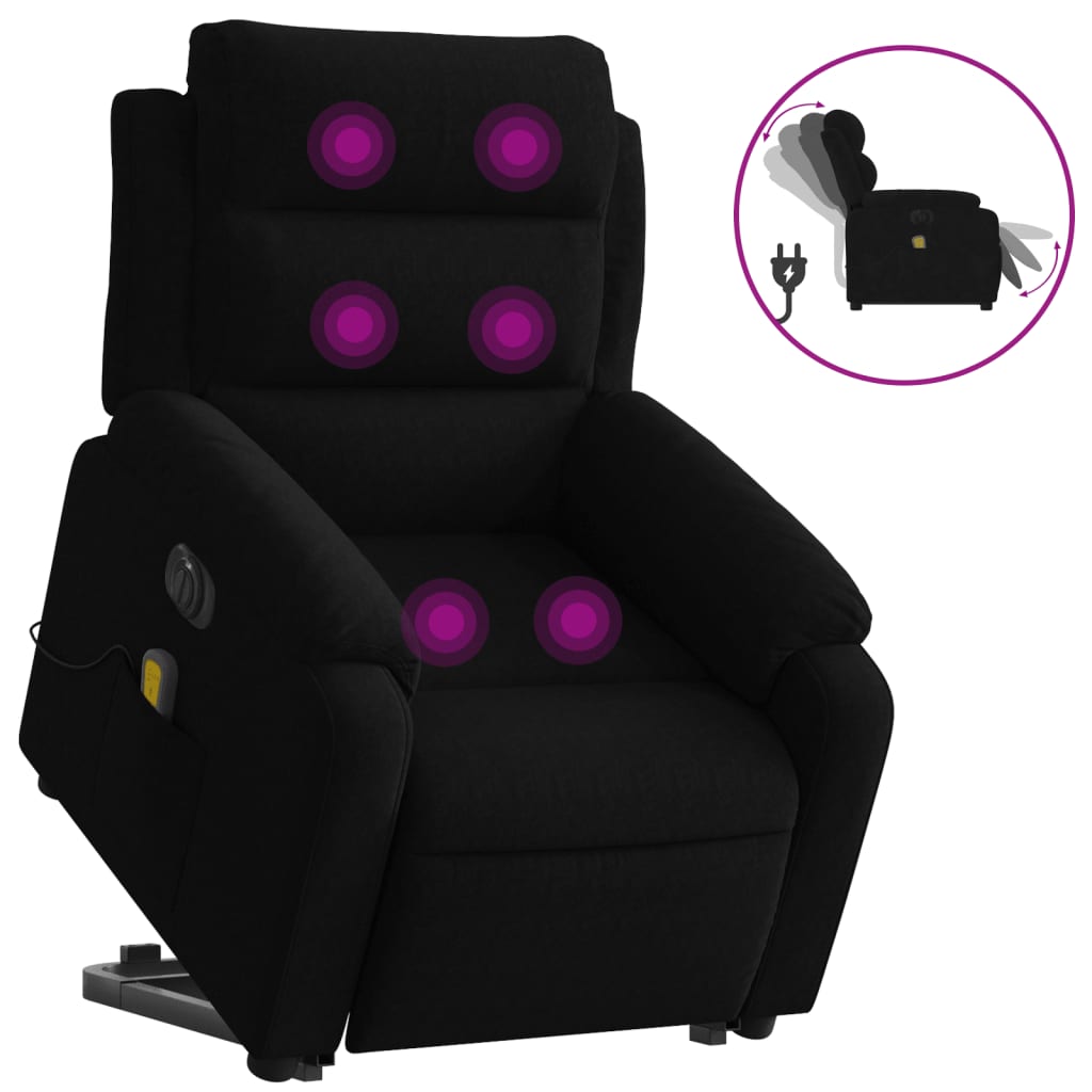 Poltrona Alzapersona Massaggi Elettrica Reclinante Nera Velluto