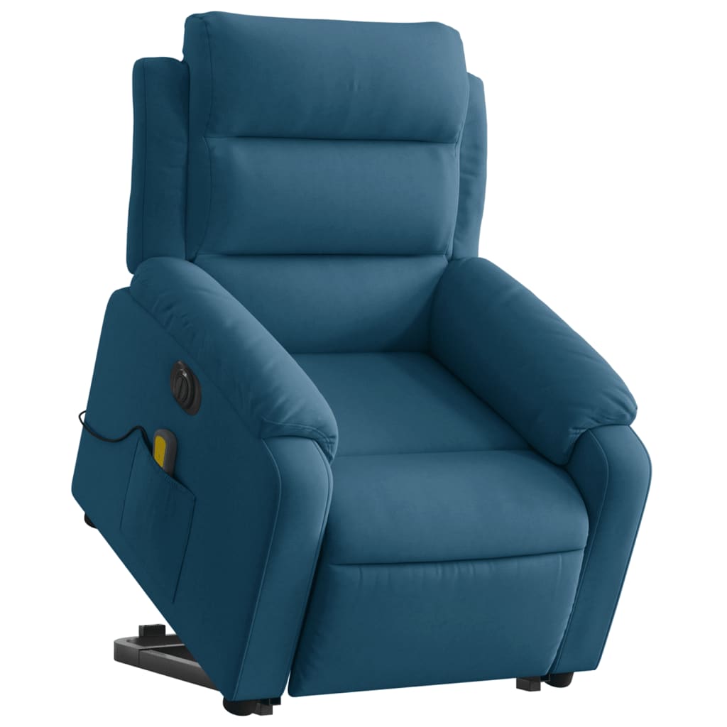Poltrona Alzapersona Massaggi Elettrica Reclinabile Blu Velluto