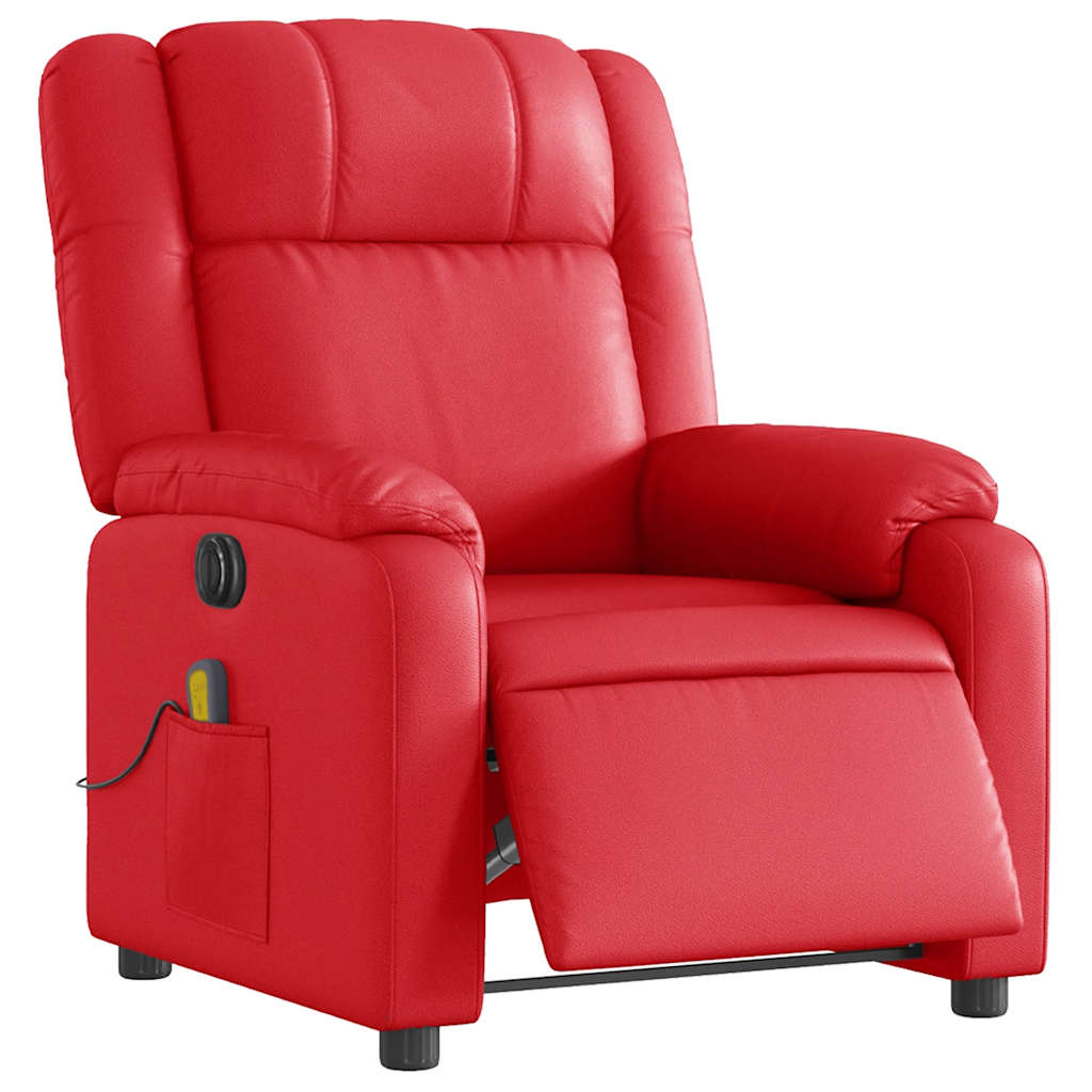 Poltrona Massaggio Elettrica Reclinabile Rosso Similpelle