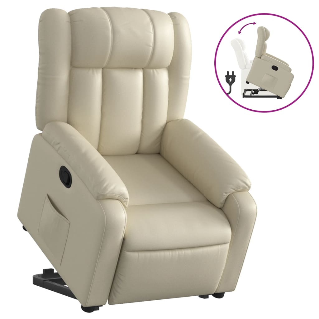 Poltrona Alzapersona Reclinabile Crema in Similpelle