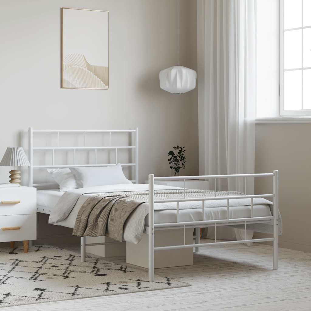 Giroletto con Testiera e Pediera Metallo Bianco 100x190 cm