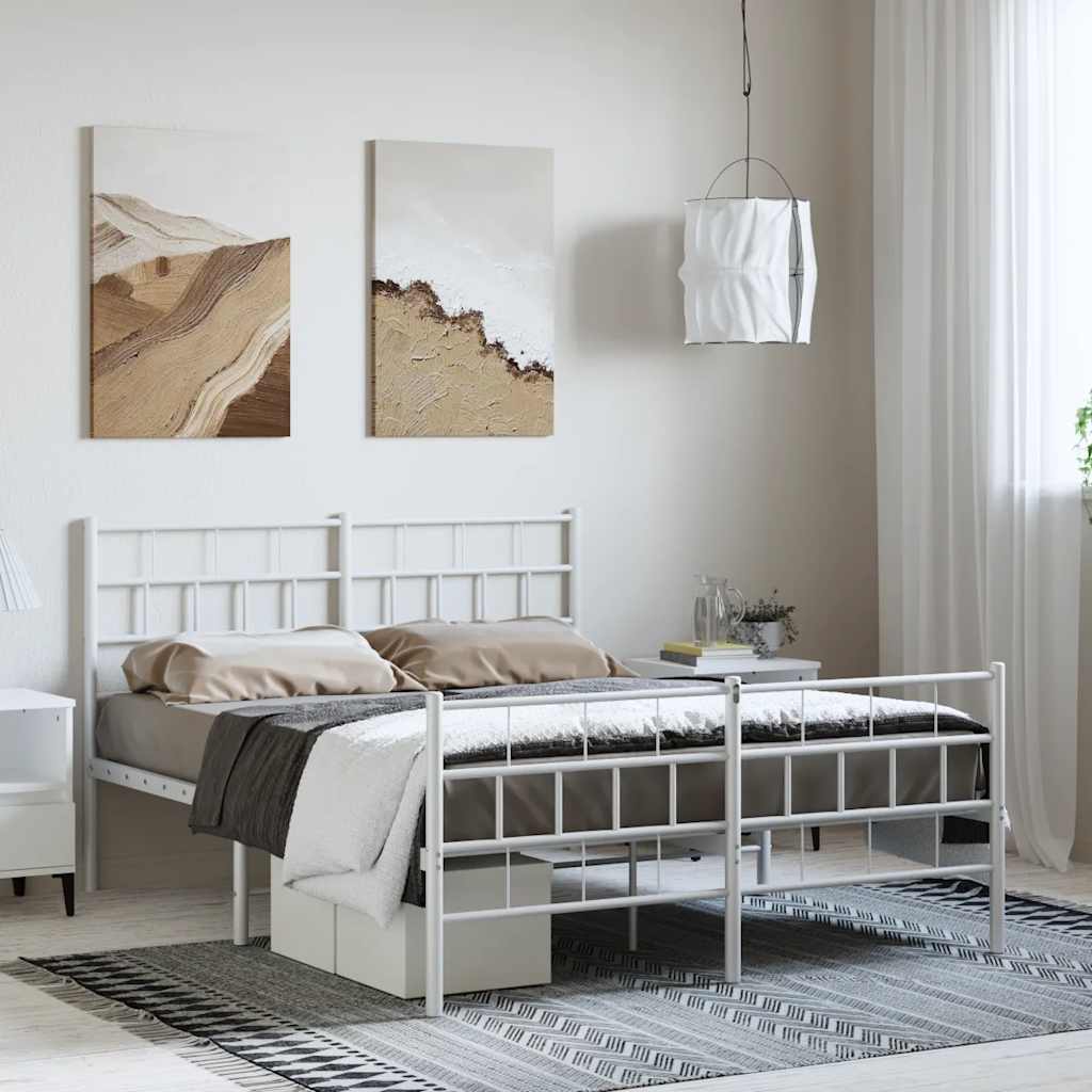 Giroletto con Testiera e Pediera Metallo Bianco 135x190 cm