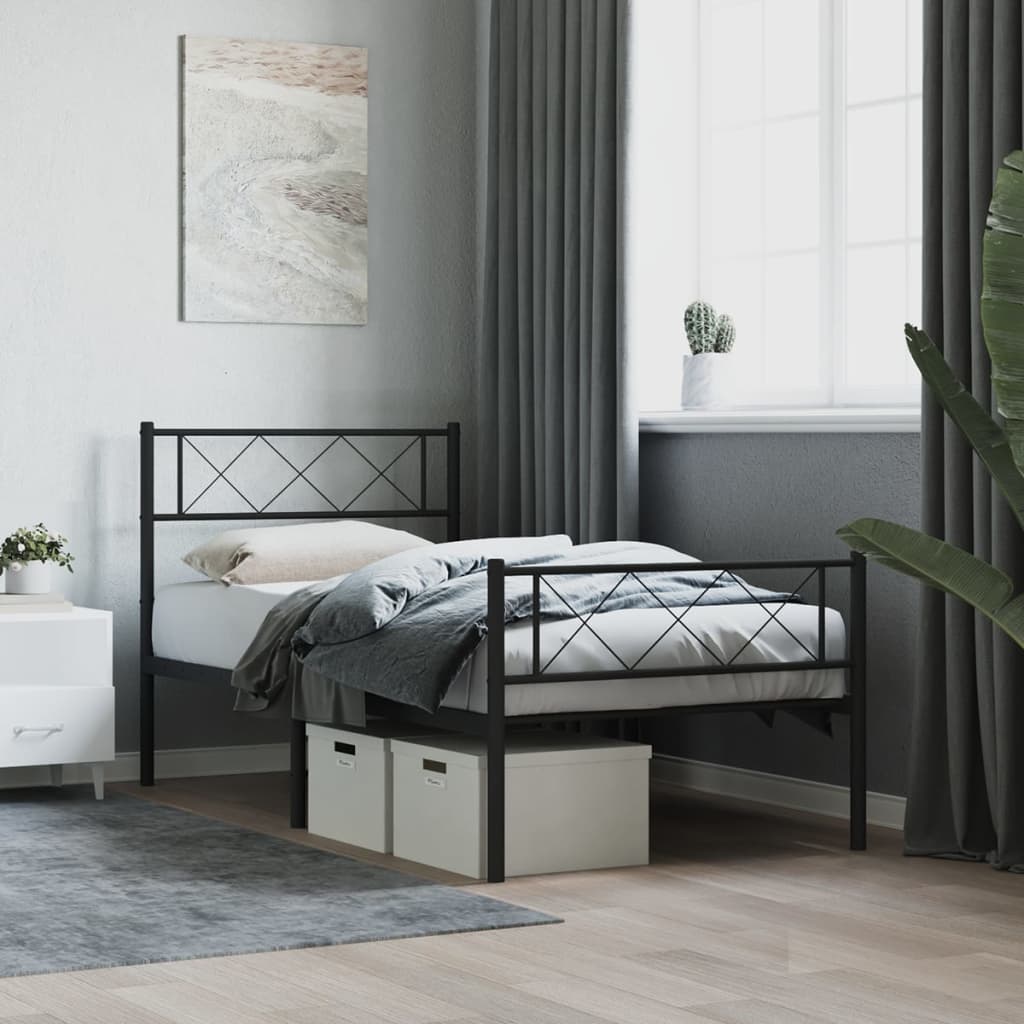 Giroletto con Testiera e Pediera Metallo Nero 90x200 cm
