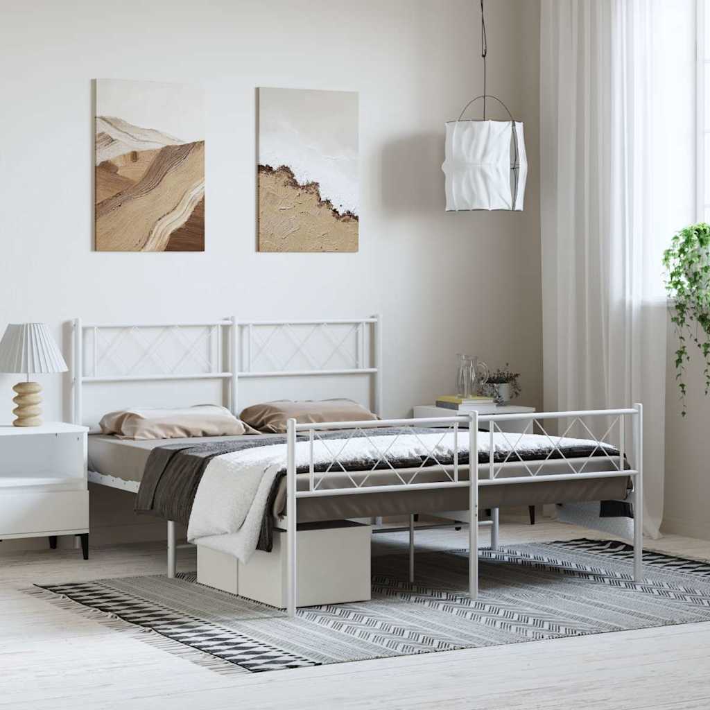 Giroletto con Testiera e Pediera Metallo Bianco 135x190 cm