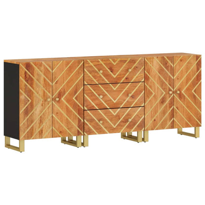Mobiletti 3pz Marrone e Nero 60x33,5x75 cm Legno Massello Mango