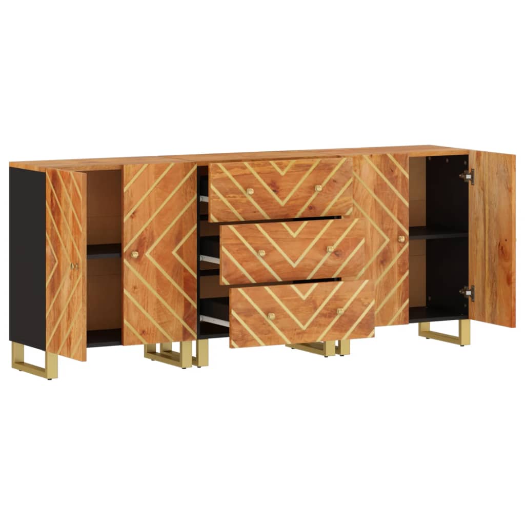 Mobiletti 3pz Marrone e Nero 60x33,5x75 cm Legno Massello Mango